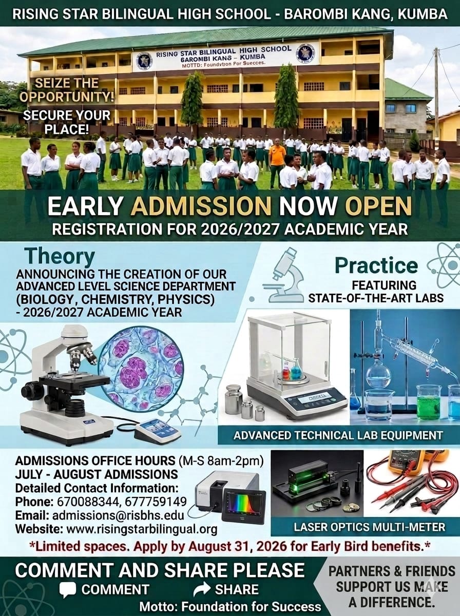 Rising Star Bilingual High School Kumba: 2026/2027 Admission Rising Star Bilingual High School Kumba early admission 2026/2027 flyer